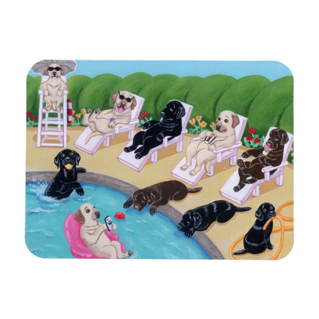 Poolside Party Labradors Painting Magnet (Horizontal)