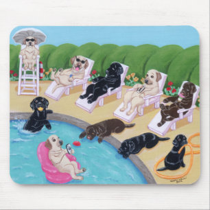 Poolside Party Labradors Painting Mouse Mat