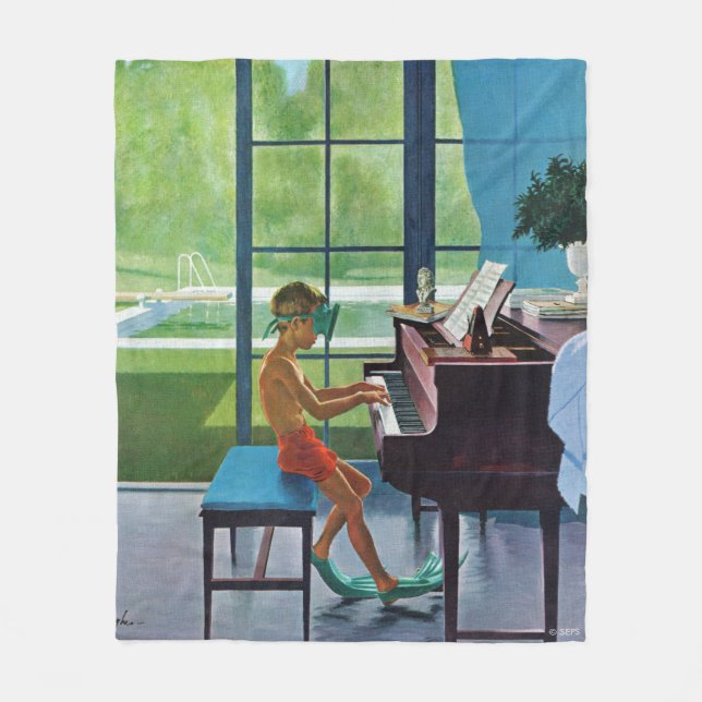 Poolside Piano Practice Fleece Blanket (Front)