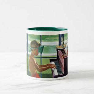 Poolside Piano Practice Two-Tone Coffee Mug