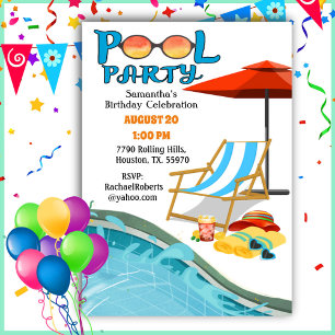 Poolside Pool Party Birthday  Invitation