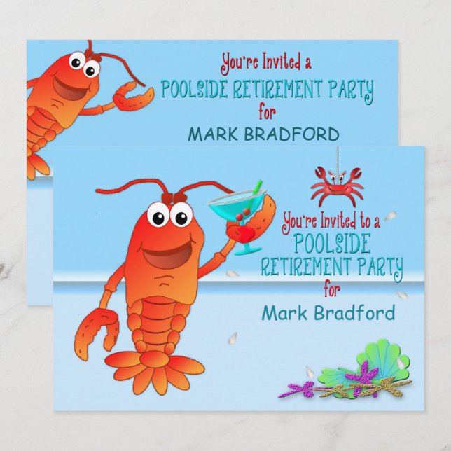 POOLSIDE  RETIREMENT PARTY INVITATION- LOBSTER INVITATION (Front/Back)