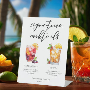 Poolside Signature Cocktails Wedding Menu Pedestal Sign