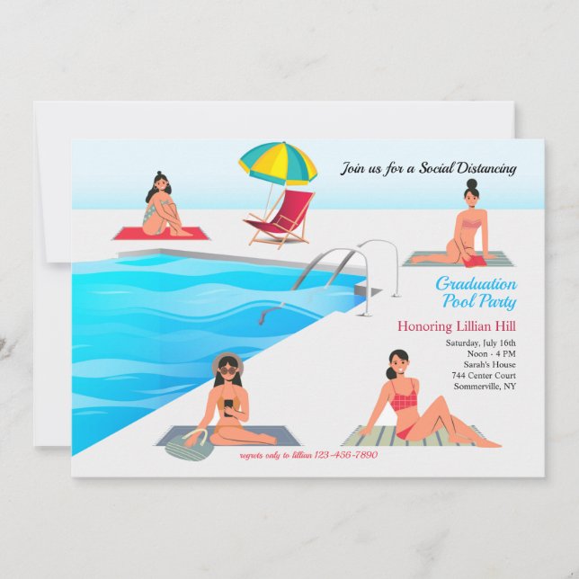 Poolside Social Distancing Invitation (Front)