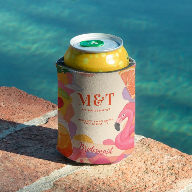Poolside Summer Tropical Bachelorette Personalised Can Cooler (In Situ Pool)
