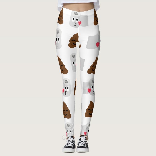poop emoji and toilet tissue paper leggings (Front)