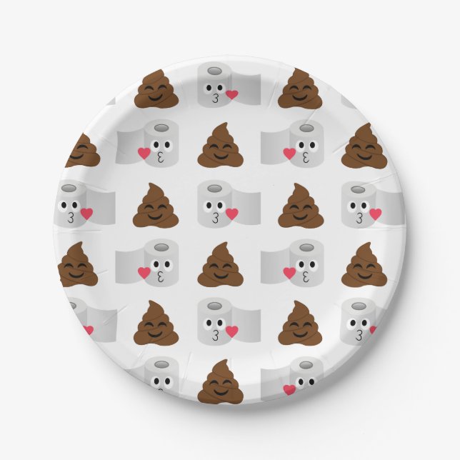 poop emoji and toilet tissue paper paper plate (Front)
