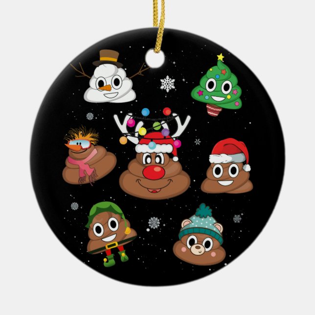 Poop Emoji Christmas Pajama Ceramic Tree Decoration (Front)