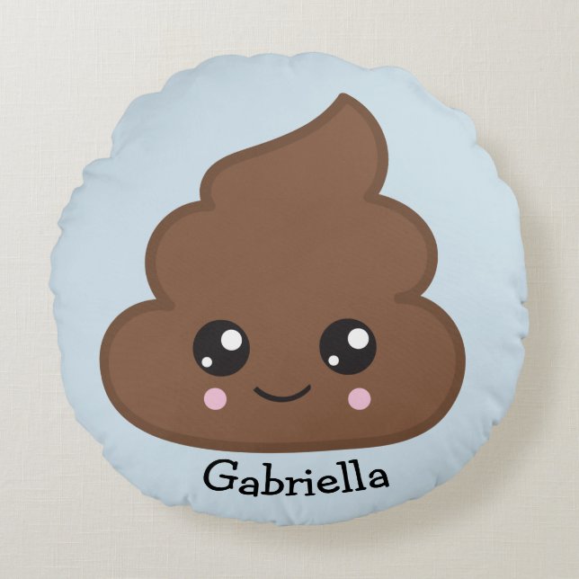 Poop Emoji Decorative Round Throw Pillow (Front)