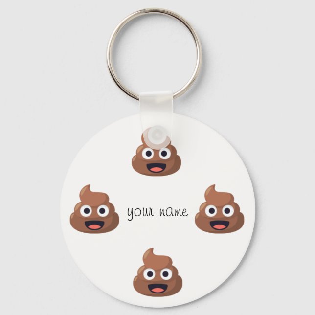 Poop Emoji Face  and '' Your Name Here " Key Ring (Front)