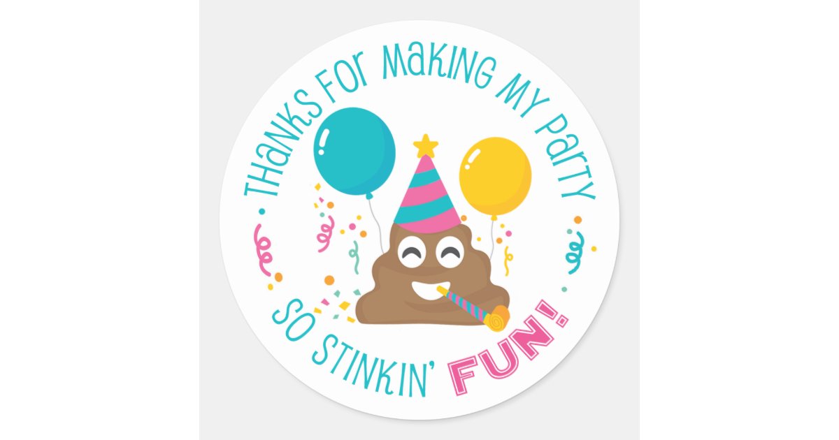 Poop Emoji Funny Birthday Party Thank You Stickers | Zazzle.co.uk