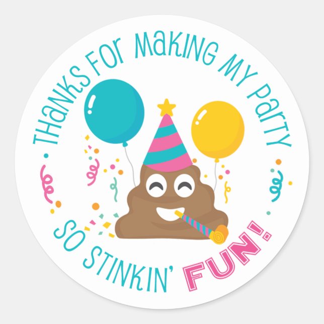Poop Emoji Funny Birthday Party Thank You Stickers (Front)