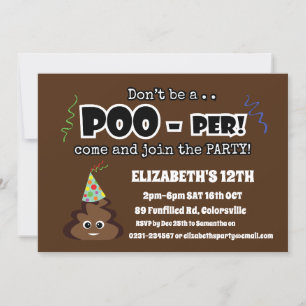 POOP emoji kids birthday party Invitation