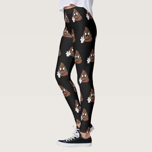 Poop Emoji Peace Sign Hands Leggings (Left)