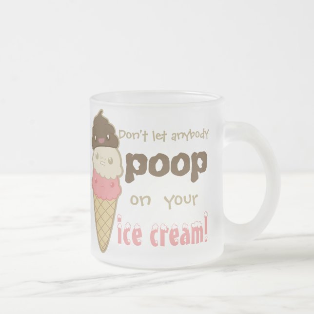 poop on ice cream frosted glass coffee mug (Right)