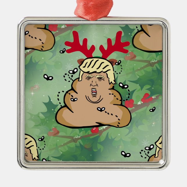 poop reindeer donald trump metal tree decoration (Front)