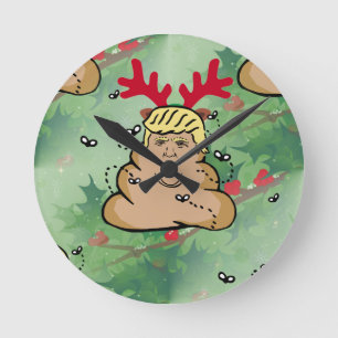 poop reindeer donald trump round clock