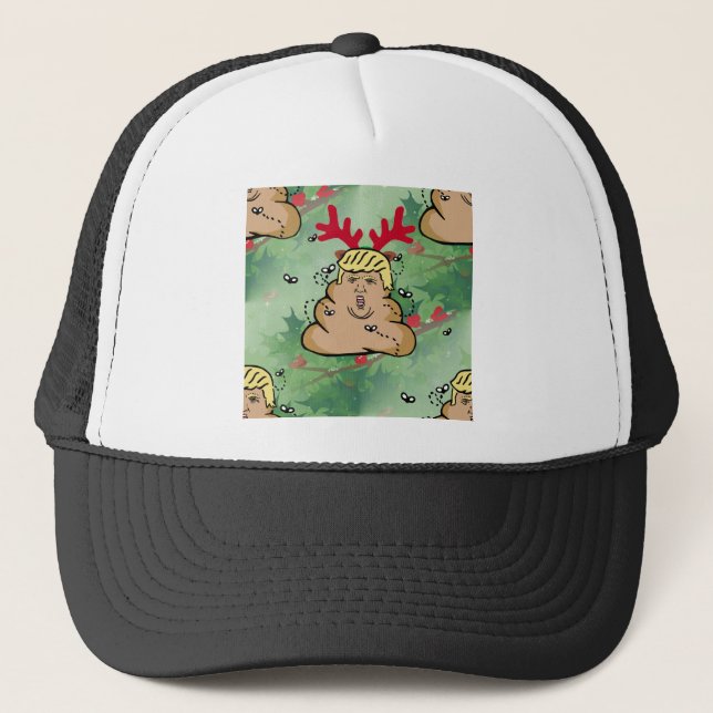 poop reindeer donald trump trucker hat (Front)