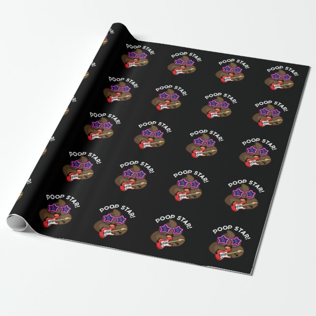 Poop Star Funny Pop Star Pun Dark BG Wrapping Paper (Unrolled)