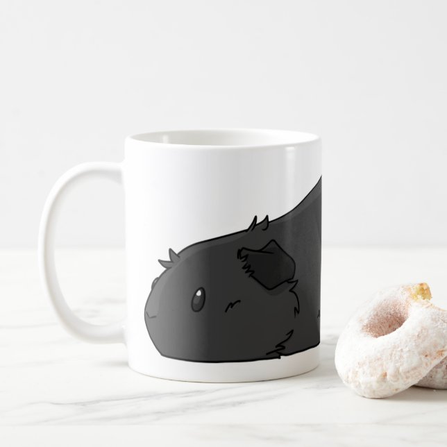 Pooped Pig Cute Black Dark Grey Guinea Pig Coffee Mug (With Donut)