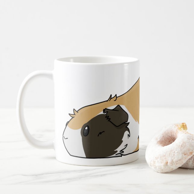 Pooped Pig Cute Tricolor Guinea Pig Coffee Mug (With Donut)