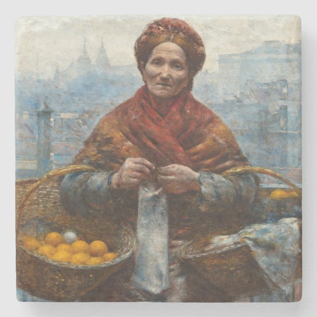 Poor Jewish Woman Selling Oranges in Poland Stone Coaster (Front)