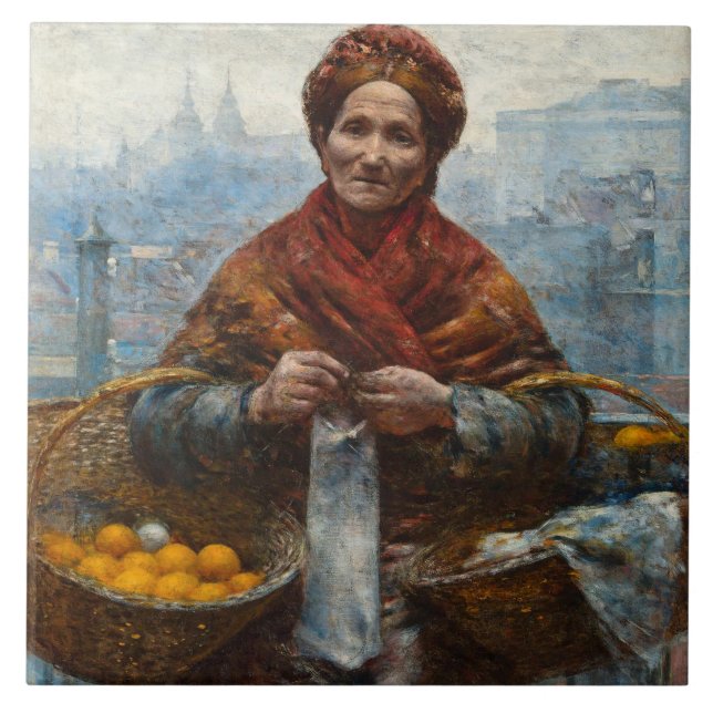 Poor Jewish Woman Selling Oranges in Poland Tile (Front)