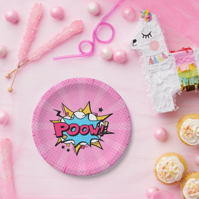 Poow Comic Book Superhero Girl's Birthday Paper Plate (Party)