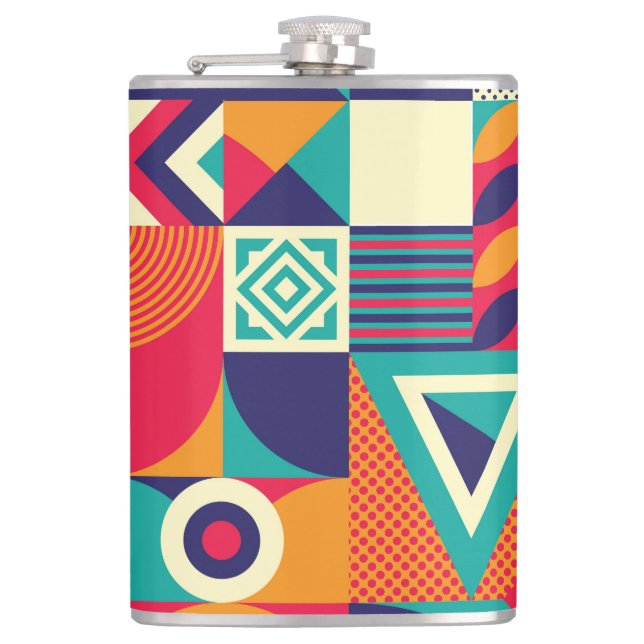 Pop abstract geometric shapes, seamless pattern. hip flask (Front)