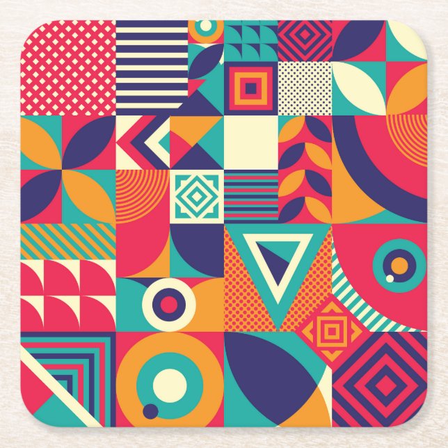 Pop abstract geometric shapes, seamless pattern. square paper coaster (Front)