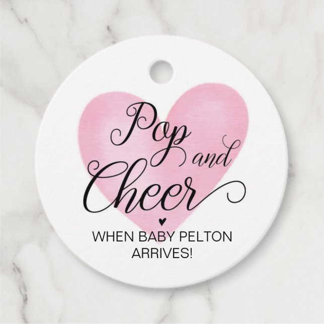Pop And Cheer Pink Baby Shower Favour Tag (Front)