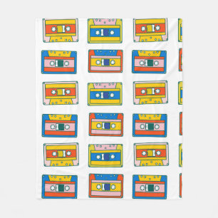 Pop art 90s seamless pattern of music cassettes. B Fleece Blanket