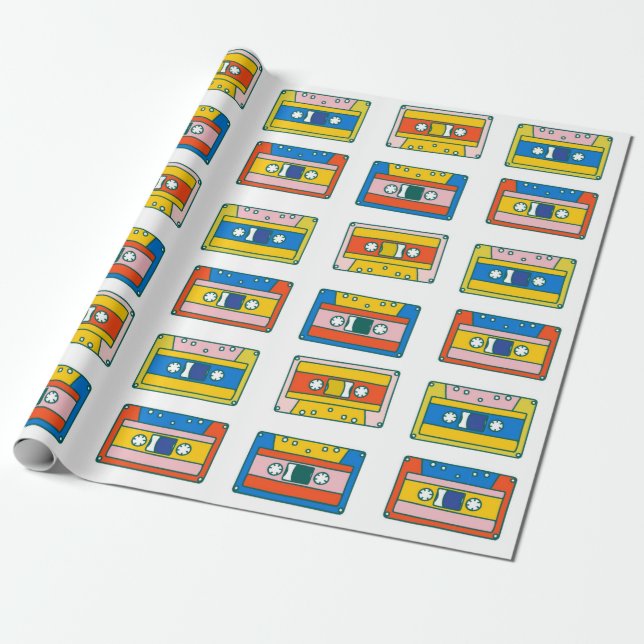 Pop art 90s seamless pattern of music cassettes. B Wrapping Paper (Unrolled)