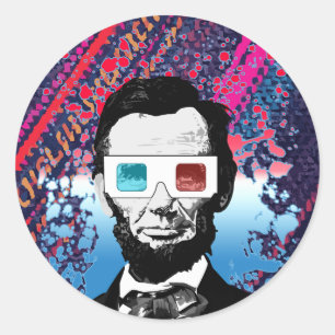 Pop Art Abraham Lincoln 3D Glasses Neon Patriotic  Classic Round Sticker