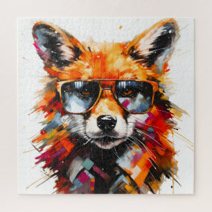 Pop Art Abstract Animal Fox Sunglasses Portrait  Jigsaw Puzzle