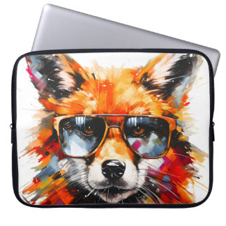 Pop Art Abstract Animal Fox Sunglasses Portrait  Laptop Sleeve