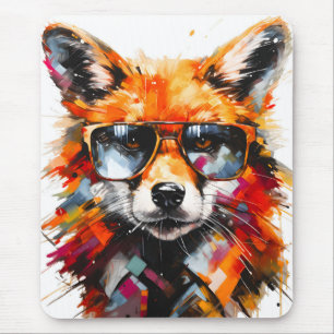 Pop Art Abstract Animal Fox Sunglasses Portrait Mouse Mat