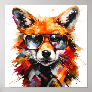 Pop Art Abstract Animal Fox Sunglasses Portrait Poster