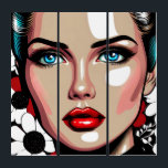 Pop Art Ai Comic Book Woman's Face<br><div class="desc">Comic book style pop art woman with glass like face. Red,  white and black floral background.</div>