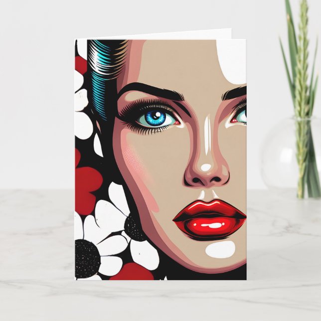 Pop Art Ai Comic Book Woman's Face Card (Front)