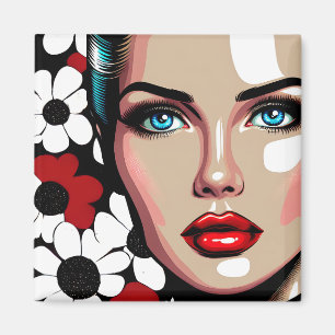 Pop Art Ai Comic Book Woman's Face Magnet