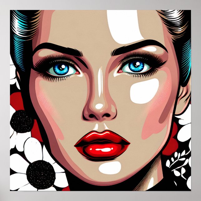 Pop Art Ai Comic Book Woman's Face Poster (Front)