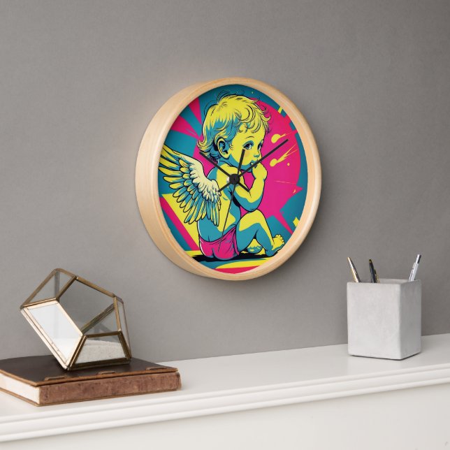 Pop Art Angel Wall Clock　ポップアート風エンジェル壁掛け時計 Clock (Office)