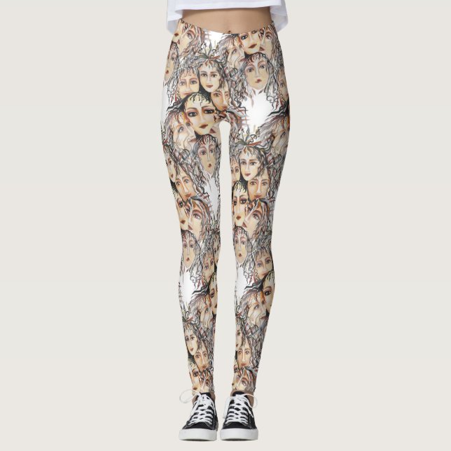 Pop Art Anime Pattern with Feminine Elements Leggings (Front)