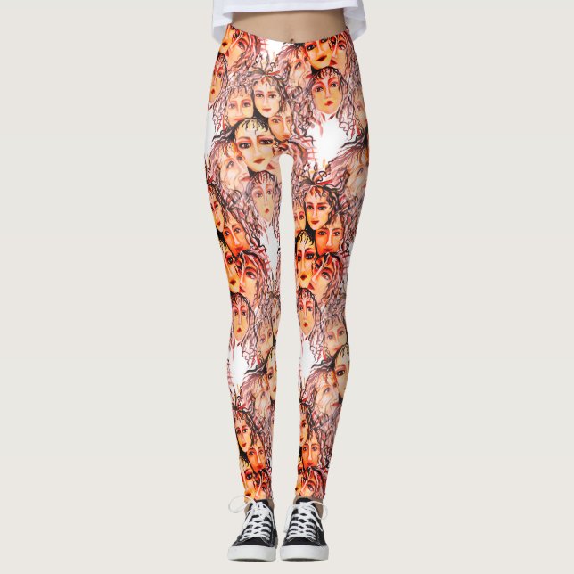 Pop Art Anime Pattern with Feminine Elements Leggings (Front)