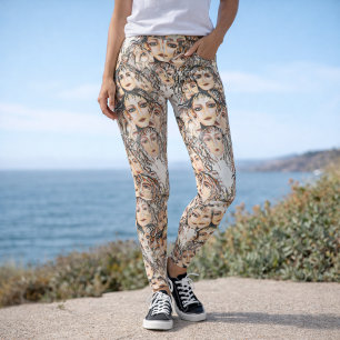 Pop Art Anime Pattern with Feminine Elements Leggings