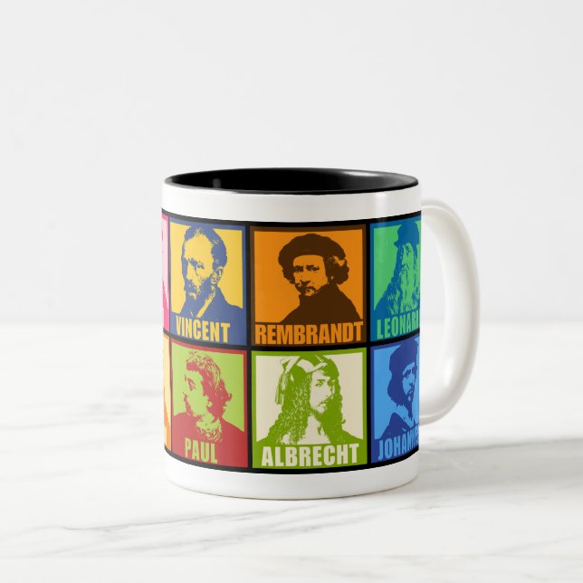 Pop Art Artists | Colourful Mod Two-Tone Coffee Mug (Front Right)