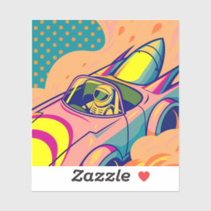 Pop Art Astronaut Driving Rocket Car