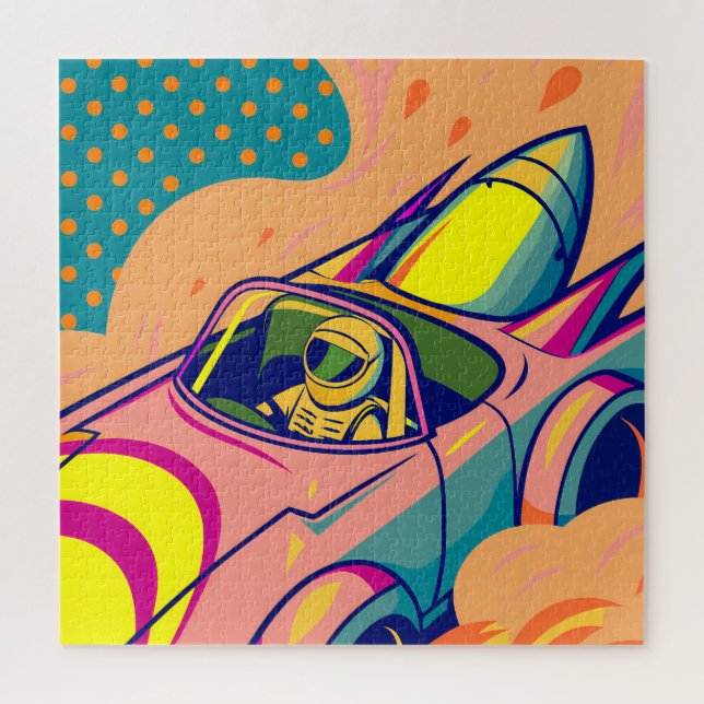 Pop Art Astronaut Driving Rocket Car Jigsaw Puzzle (Vertical)
