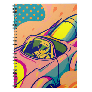 Pop Art Astronaut Driving Rocket Car Notebook